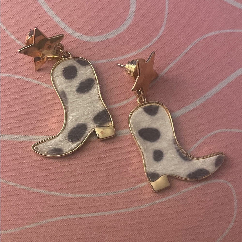 Cow Print Boot Earrings with Star Accents